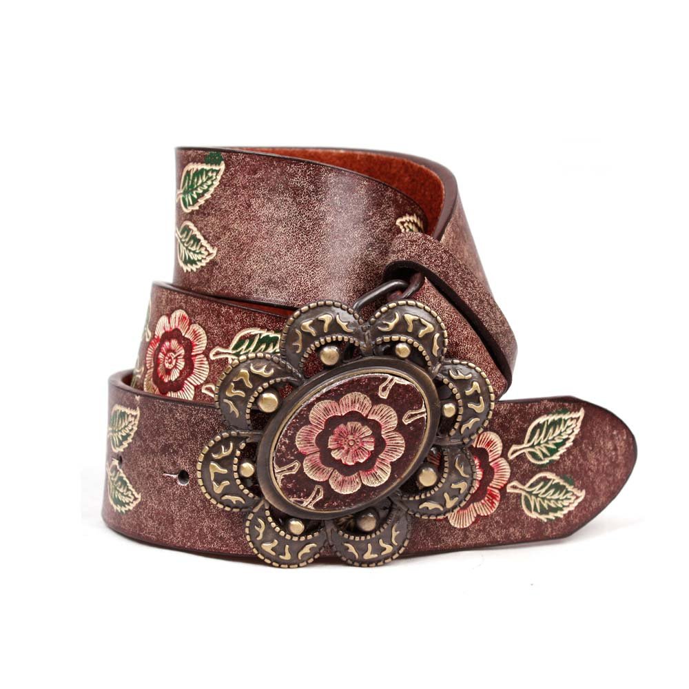 Free shipping Hot-sale high-quality fashion ladies belts Women Antique Buckle Blossom Printing Leather Belt Jeans Belt BT-B426