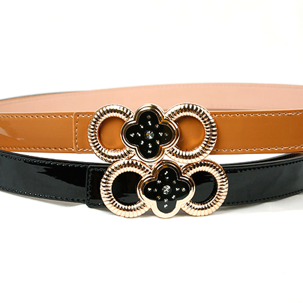 Free shipping Hot-sale high-quality Gold Toned Flower Buckle Patent Leather 1" Belt Ladies Belt Fashion Belt  bi BT-B434 yu