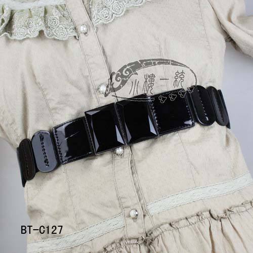 Free shipping Hot-sale high-quality Women Rectangle Gems Buckle Patent Leather Elastic Stretch Wide Belt Waist Belt  f BT-C127 g