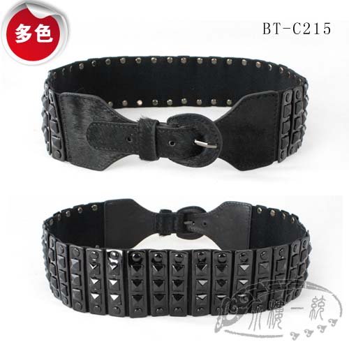 Free shipping Hot-sale imported high-quality Puck Women Stud Leather Plush Wide Elastic Stretch Belt ladies belts BT-C215