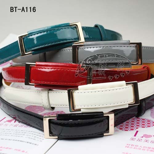 Free shipping Hot-sale imported high-quality  Women Patent Leather Skinny Fashion Belts Many colors vBT-A116v