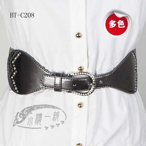 Free shipping Hot-sale imported high-quality Women Pin Buckle Rhinestone Stud Patent Leather X Wide Strech Cinch Belt ftBT-C208f