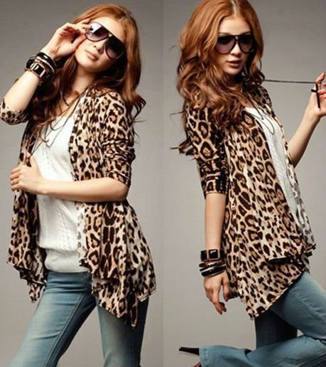 free shipping hot sale Korea sexy women leopard cardigan long sleeve panther autumn top coat jacket S10175