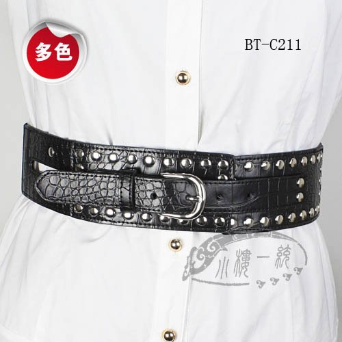 Free shipping Hot-sale Ladies Alligator Embossed Stud Leather Wide Elastic Stretch Belt  BT-C211 Fashion Belts