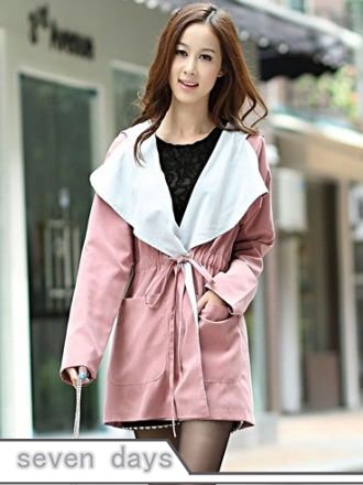 Free Shipping Hot Sale Lady's Color Blocking Hoodied  Loose Coat Trench PL100816PN