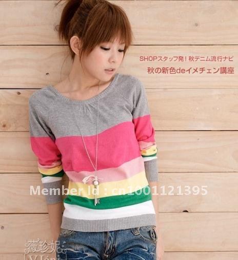 Free Shipping Hot sale Lady's Fashion sweater/ color strap sweater/women's sweater 4 color 10/lot