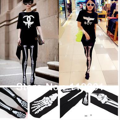 Free Shipping Hot Sale Skeleton Bone Printed Pants Tights Pantyhose Leggings Stockings Socks DAX