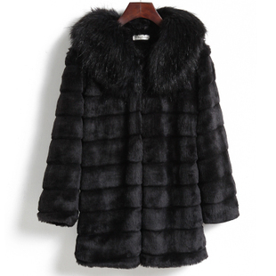 Free shipping HOT sale winter faux fur medium-long outerwear large  rabbit fur collar women's (inclding belt) 3-colors size:M/L