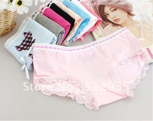 Free Shipping Hot Sales Lovely Lady's Lace  Cotton Briefs ,Sexy Cat Low Women Panties ,Wholesale #1174  Free Size