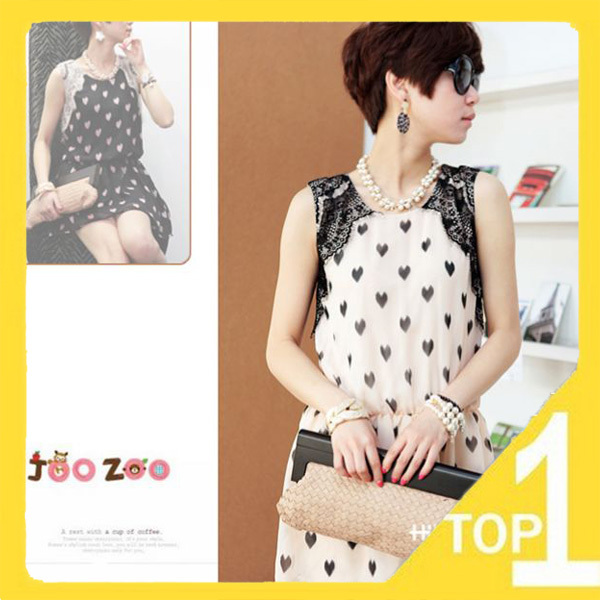 Free shipping ! hot sales New 2013  fashion Slim casual Women's chiffon lace Dress sweet love print(2.4)