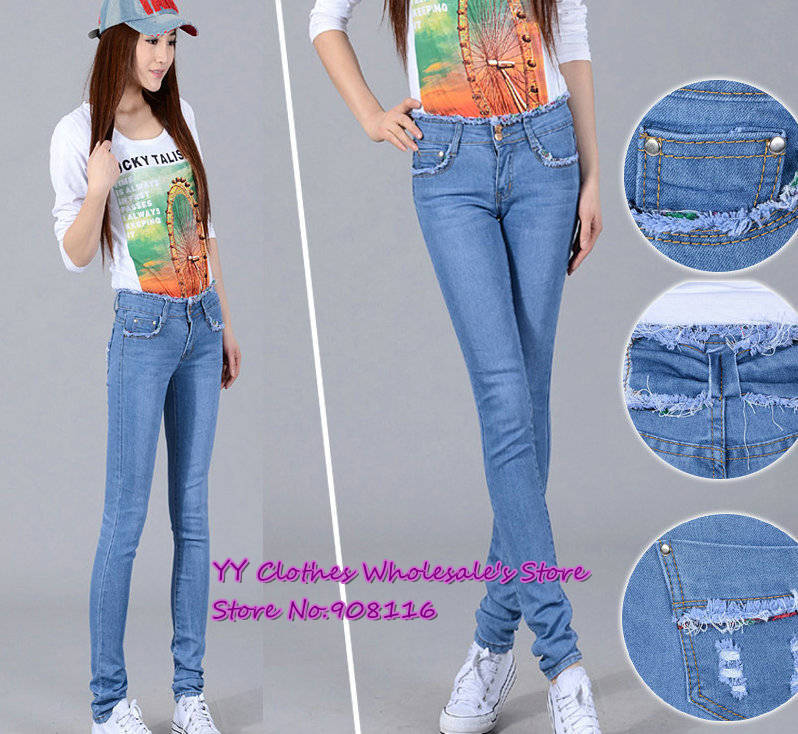 Free shipping,Hot sell,2013 Korean Women's Skinny Pencil Jeans Slim Fit Long holes Pants Leggings Trousers,26-31,X2816