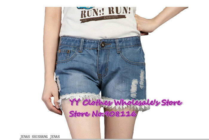 Free shipping,Hot sell,2013 New Women short Pants ladies denim holes lace shorts sexy summer jeans shorts,26~31,X2813