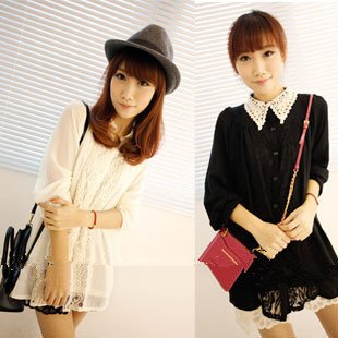 free shipping hot sell Korean fashion collar /long-sleeved /lace/chiffon /women's shirt                 js902