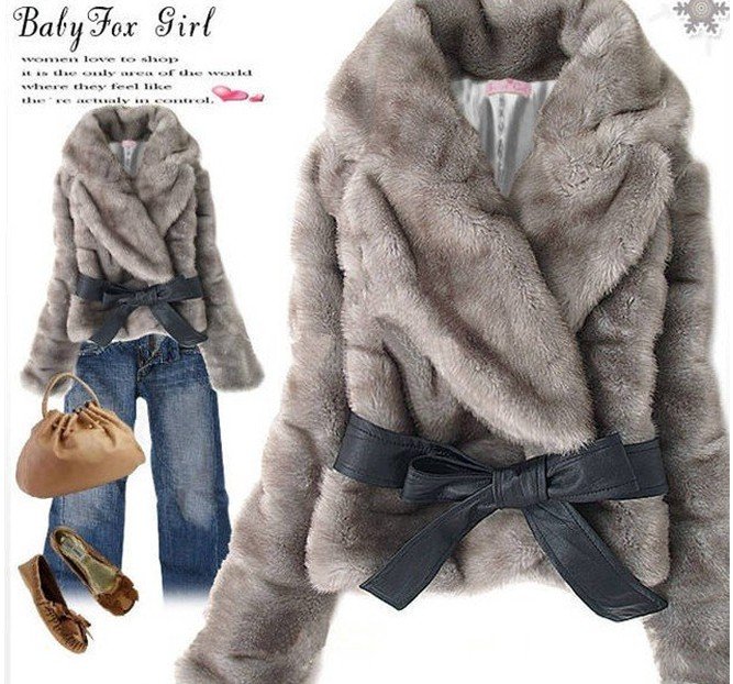 Free shipping hot sell !New Short Coat Women's Korean Style Outwear Belted Faux Fur Rabbit Hair#C0008