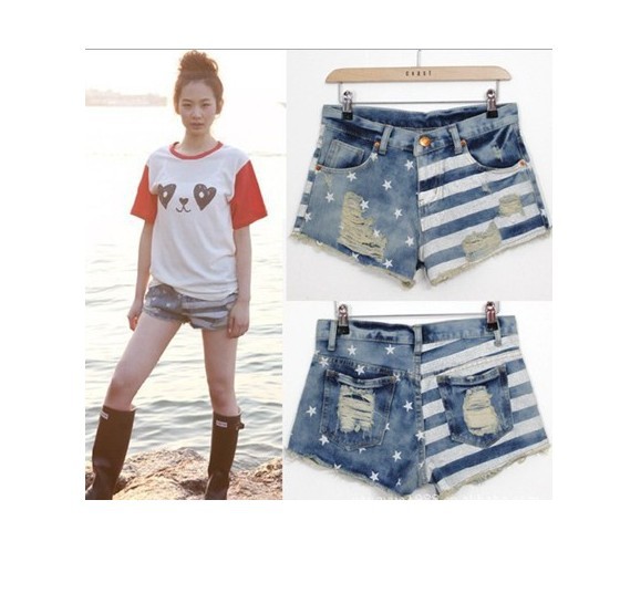 Free shipping Hot sell women denim shorts wahsed destroyed short pants Beach shorts