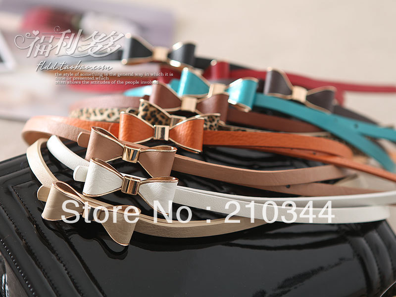 Free shipping Hot-selling 12 COLORS! Beautiful Fashion Girdle Gold Edge Bow Womens Thin Leather Belt Female Belly Chain