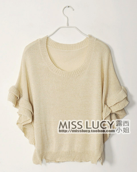 Free Shipping Hot-selling 2012 autumn beautiful lotus leaf gold laciness blending 5 0816 pullover sweater wholesale