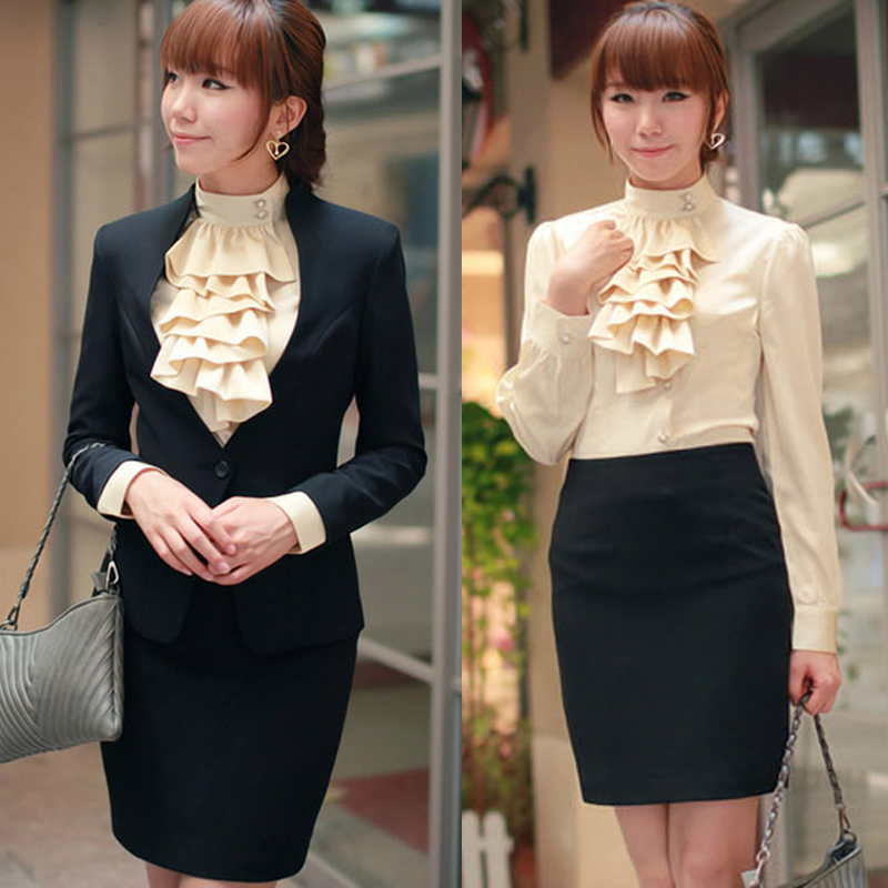 Free Shipping Hot-selling autumn women's black professional set dresses pants work wear suit skirt piece set