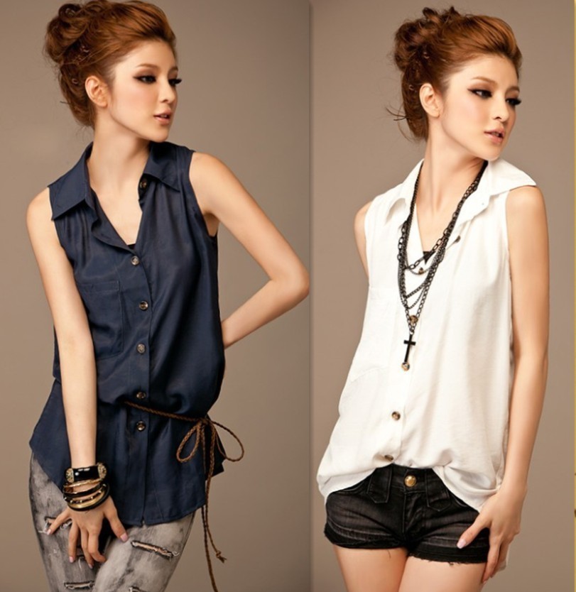 Free shipping ,Hot selling ,Chiffon women blouse  ,sexy sleeveless turn-down collar  women's shirt