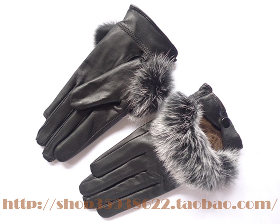 Free Shipping Hot-selling classic sheepskin gloves women's rex rabbit hair gloves winter thermal genuine leather gloves