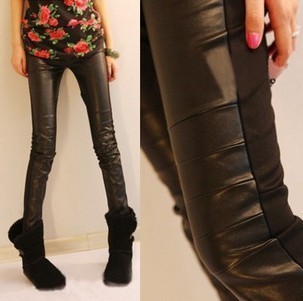 Free shipping, hot-selling faux leather knitted cotton legging fashion all-match mix match patchwork