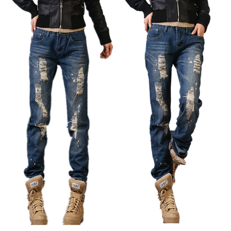 Free shipping hot selling Hole jeans female distrressed opshacom beggar pants female casual 2013 Women jeans loose