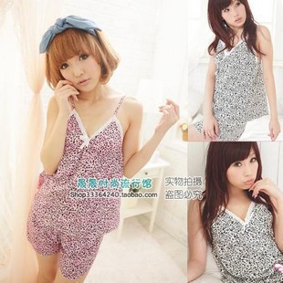 Free shipping Hot-selling leopard print summer pure cotton sleepwear spaghetti strap lounge