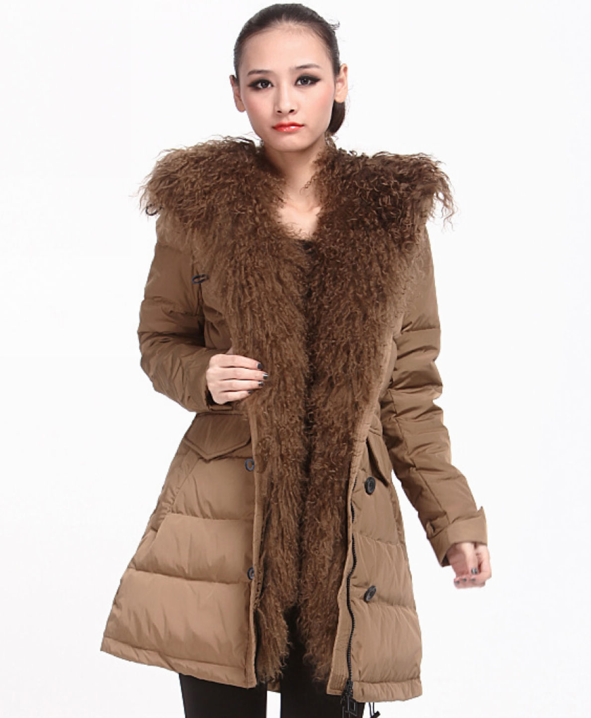 Free Shipping! Hot-selling Meri Merimo Fur Collar Slim Long Design Down Coat Long Lamb