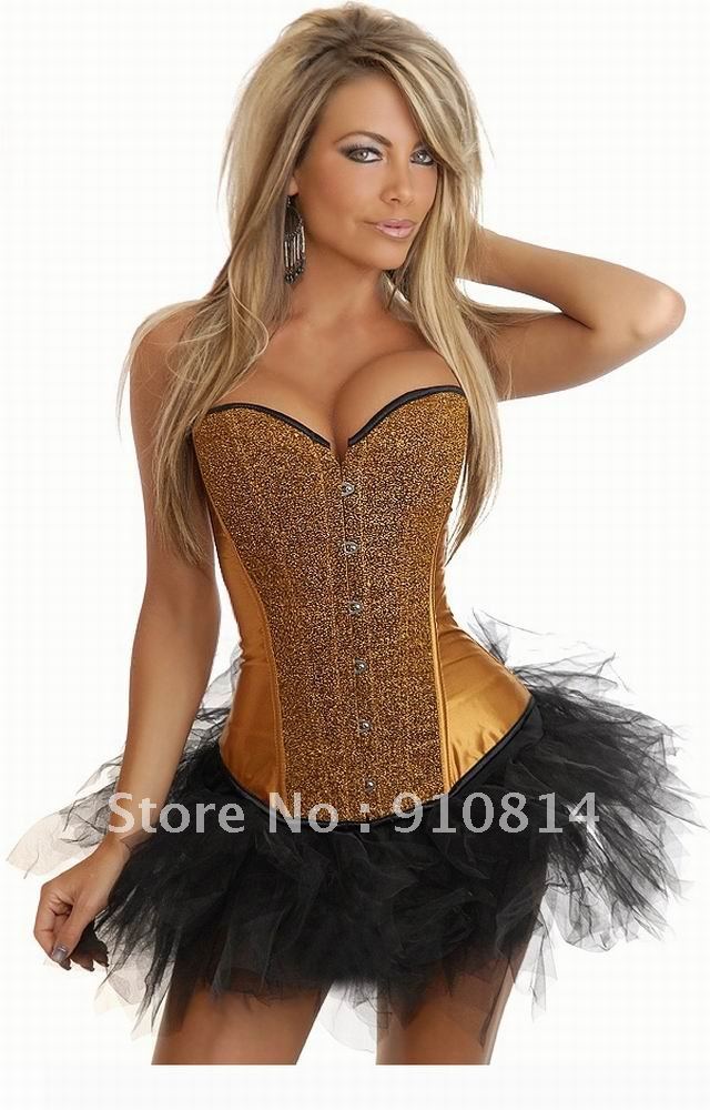 Free Shipping ! Hot Selling Satin Steel Bone Corsets Underwear Club Wear Sexy Lingerie with G-string No Skirt S-XXL 9376