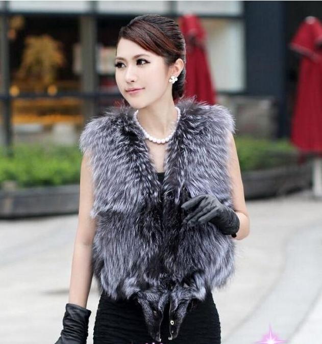 Free Shipping Hot Selling Silver Fox Fur Vest Fox Factory Price