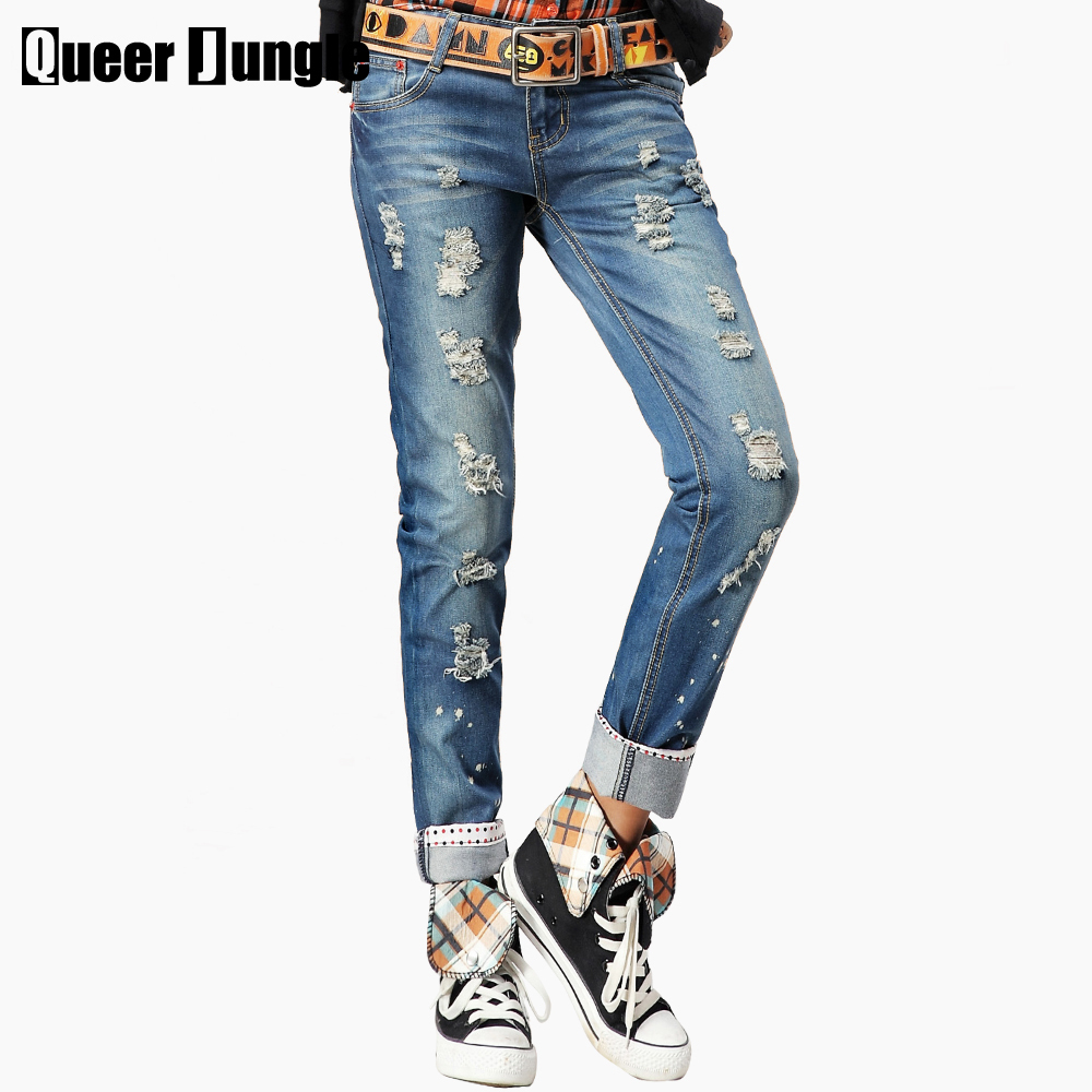 Free shipping hot selling spring autumn women's casual hole straight fashion jeans personality jeans women