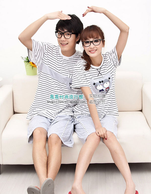 Free shipping Hot-selling stripe 220 series 100% cotton lovers sleepwear lovers lounge