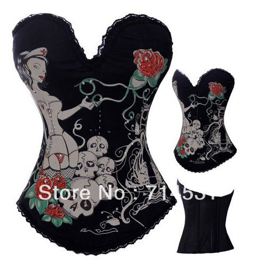 Free Shipping ! Hot Sensual Print Rhinestone Sexy Lingerie/Brocade/Bustier/Corset/Lingerie Black-S003