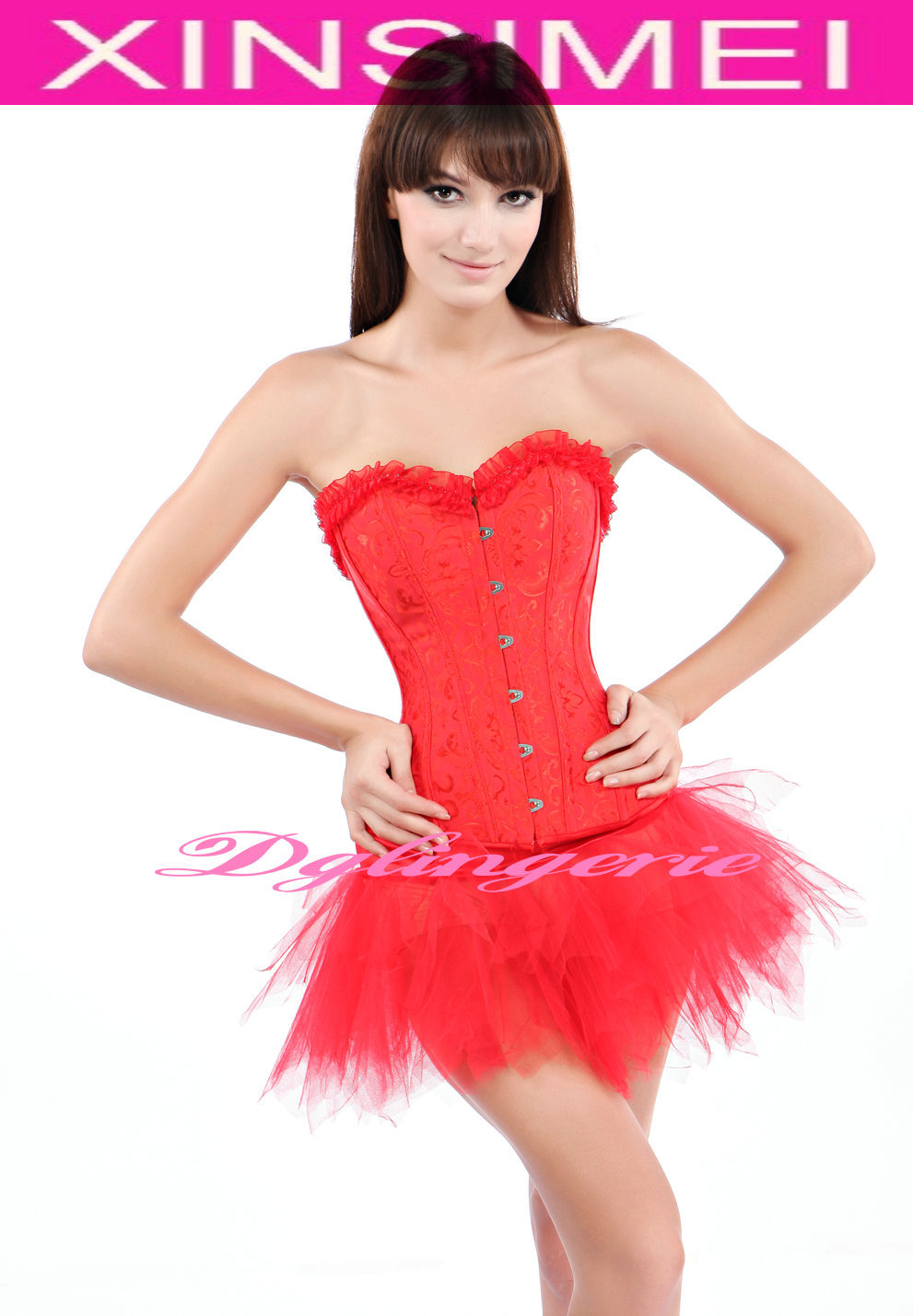 FREE SHIPPING!!Hot Showngirl Cherry Lace-Up Red Burlesque Corset Tutu Dress / Pettiskirt