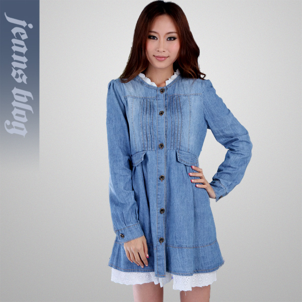 Free Shipping  HOT Spring Autumn Fashion Lace  Denim Dress Sweet  Cute Dress Classical Fashion  552