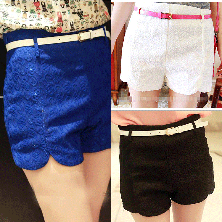 Free shipping hot style  2013 spring lace shorts women,computer embroidery decorative pattern shorts,jeans with belt  womens