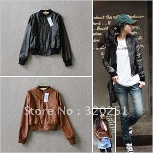 Free Shipping  Hot wild Slim was thin matte leather round neck women leather jacket   b086 of