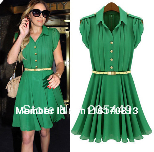 Free Shipping,Hot Women Celebrity Style Short Knee-length Casual Chiffon Dress Free Belt US S,M,L,XL