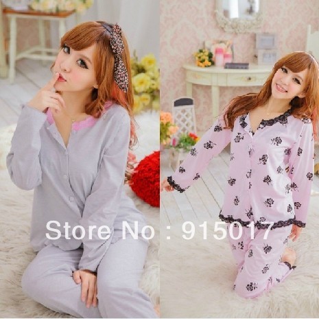 Free shipping Hot Women's Pajamas.Lace Pyjamas.Cotton NightGown.SleepWear.three-piece suite home service