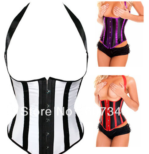 Free Shipping HOT Women's Sexy vertical stripes Strap Boned Underbust Bustier Corset Top 3 Colors