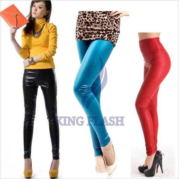 free shipping HOTTEST 3 Colors Women's ladies Honed high waist faux leather pants tights leggings