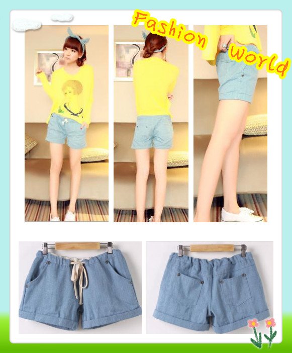 Free Shipping Hottest boots pants shorts light blue ladies casual shorts