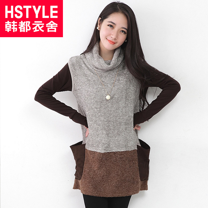 free shipping HSTYLE 2012 autumn and winter women patchwork heap turtleneck medium-long sweater jk2015