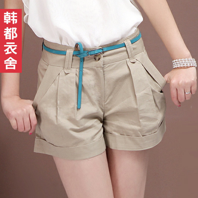 Free shipping HSTYLE 2012 summer women's mid waist straight solid color shebian shorts dl1147