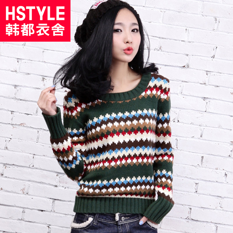 free shipping HSTYLE 2013 autumn and winter stripe o-neck pullover sweater he1338