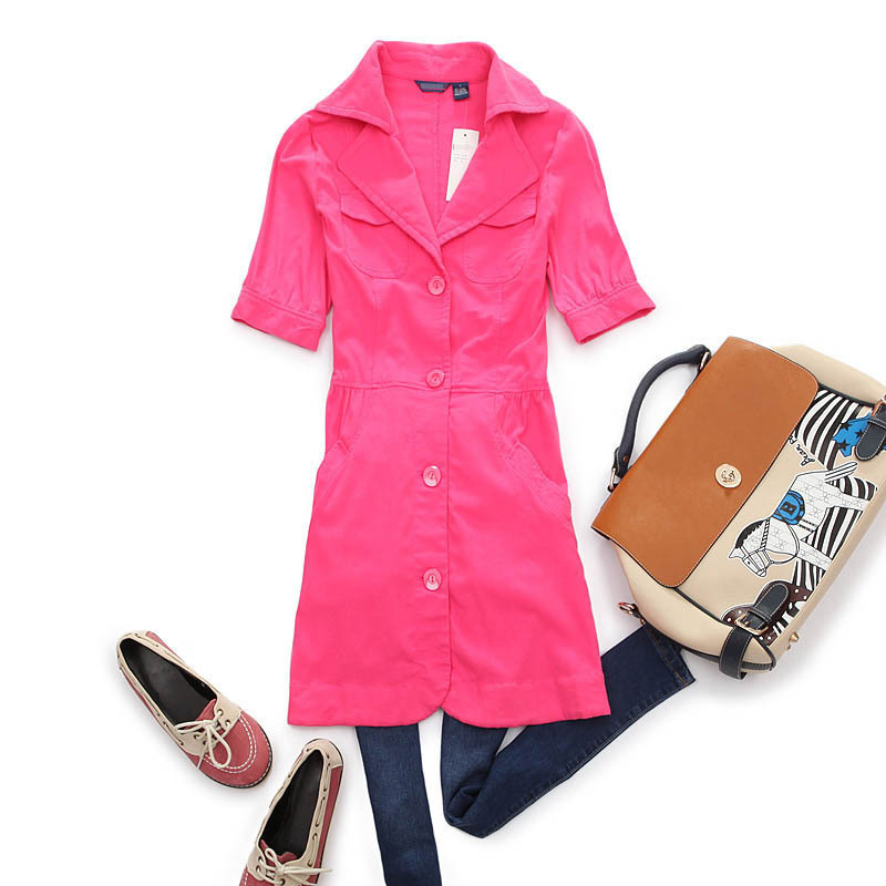 Free shipping I025-836 female 2012 AMIO casual turn-down collar short-sleeve thin outerwear pocket trench plus size available