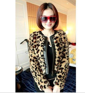 Free Shipping  Imitation fur coat brief paragraph small coat long sleeve wool leopard grain coat