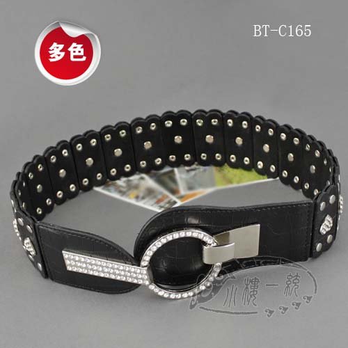 Free shipping imported high-quality Women Heart Shape Stud Leather Wide Stretch Elastic Waist Belt Cinch Belt aBT-C165a