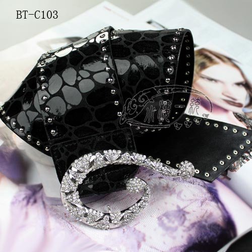 Free shipping imported high-quality Women Rhinestone Buckle Stud Leather Wide Wrap Belt fashion ladies belts aBT-C103a