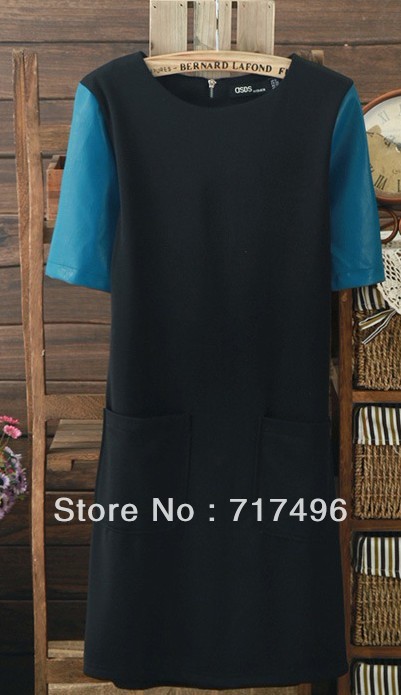 Free shipping In the spring of 2013 leather sleeve double pocket and the Wind dress three size